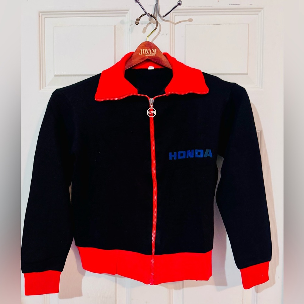 80s Honda Italy Euro Dealer Track Jacket Motorsports Racing Mens S 100% Poly